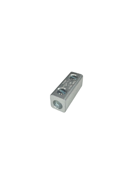 Aluminum splicer meant to join two wires together.